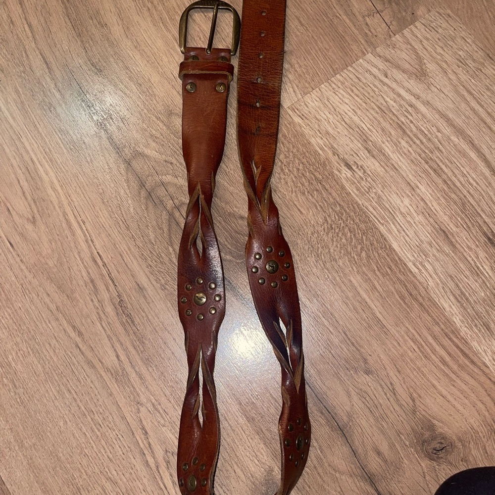 Y2K Hollister Brown Braided Leather Studded Belt